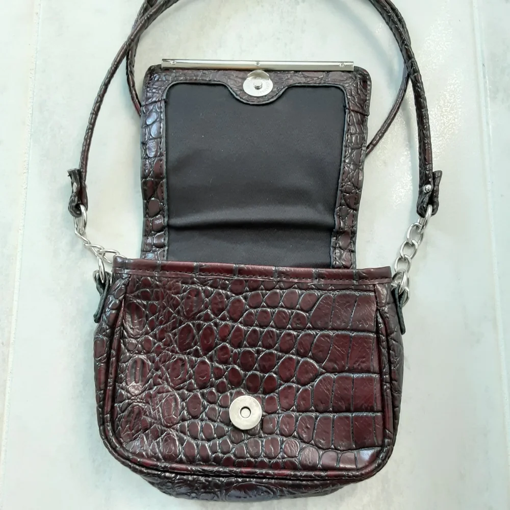 Merona Croc-Embossed Crossbody Bag in Dark Brown with Silver Hardware